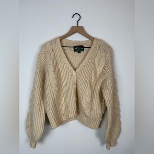 American Eagle Vintage Style Cable Knit Chunky Cardigan Cream Large